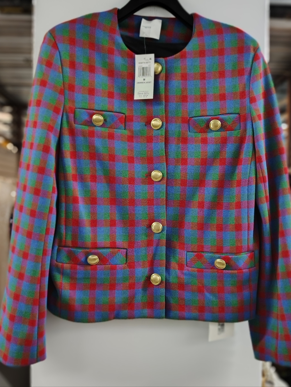 Rosetta Getty Cobalt Check Jacket & Wide Leg Pants Set Medium NWT - Picture 2 of 10